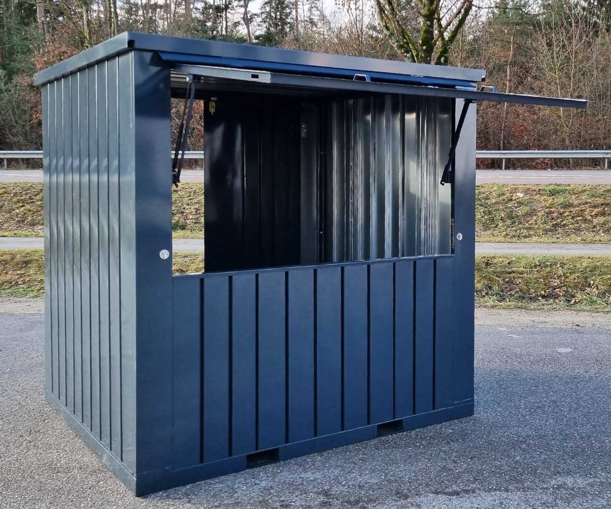 Verkaufscontainer VC2 RAL 7016 Anthrazitgrau | H 2240 x B 2290 x T 2021 mm | Tür zweiflügelig