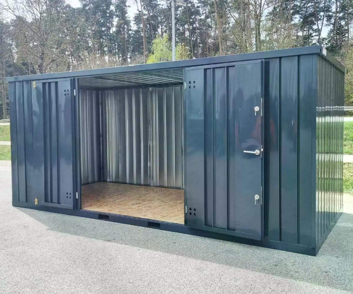 Materialcontainer MC6 lackiert RAL 7016 Anthrazitgrau | H 2090 x B 2142 x T 5882 mm | Tür längsseitig zweiflügelig