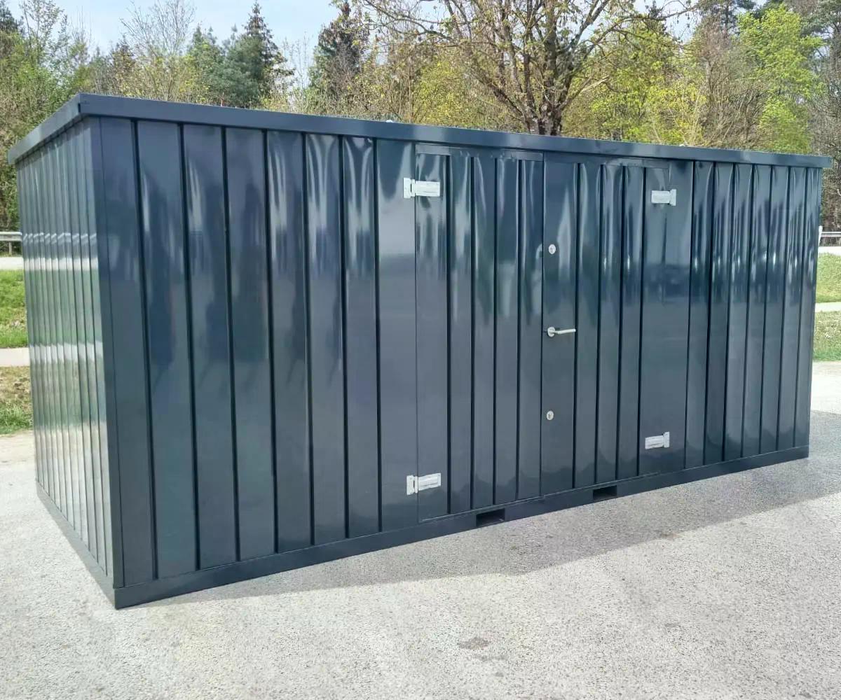 Materialcontainer MC6 lackiert RAL 7016 Anthrazitgrau | H 2090 x B 2142 x T 5882 mm | Tür längsseitig zweiflügelig