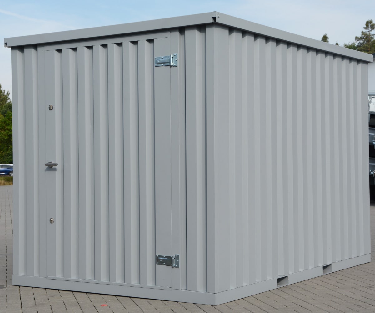 Materialcontainer MC2 lackiert RAL 7040 Fenstergrau | H 2088 x B 2022 x T 2142 mm | Tür stirnseitig einflügelig
