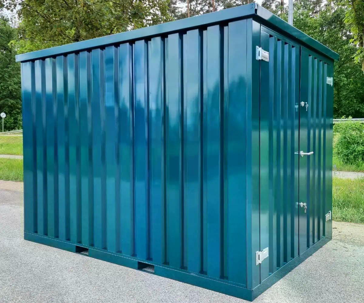 Materialcontainer MC3 | lackiert RAL6004 | H 2088 x B 2142 x T 2950 mm | Tür stirnseitig zweiflügelig
