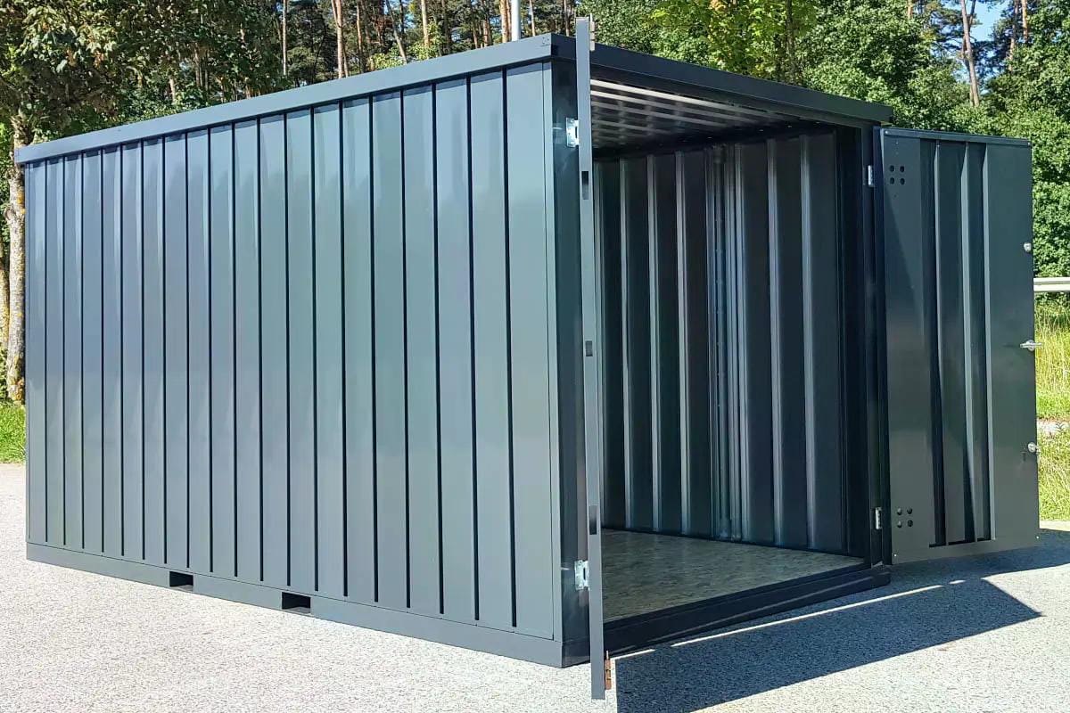 Materialcontainer MC6 | lackiert RAL7016 | H 2088 x B 2142 x T 5882 mm | Tür stirnseitig zweiflügelig