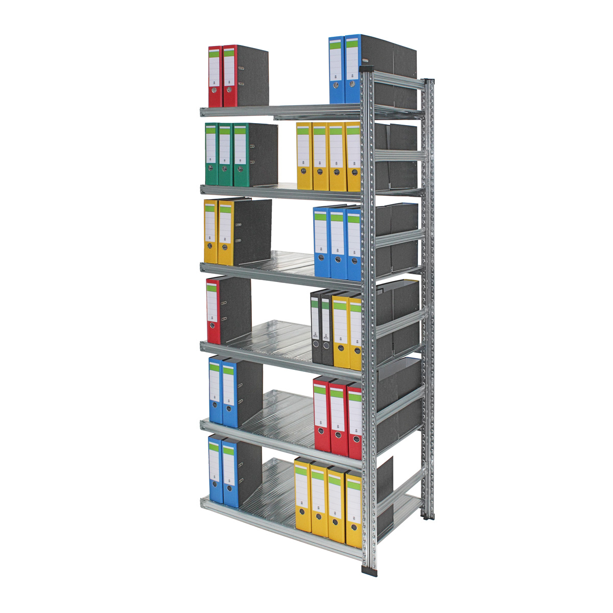 Archivregal Aktenregal SUPER | Anbauregal | H 2200 x T 320 x L 1200 mm | für 84 Ordner | 6 Fachböden | einseitig | verzinkt
