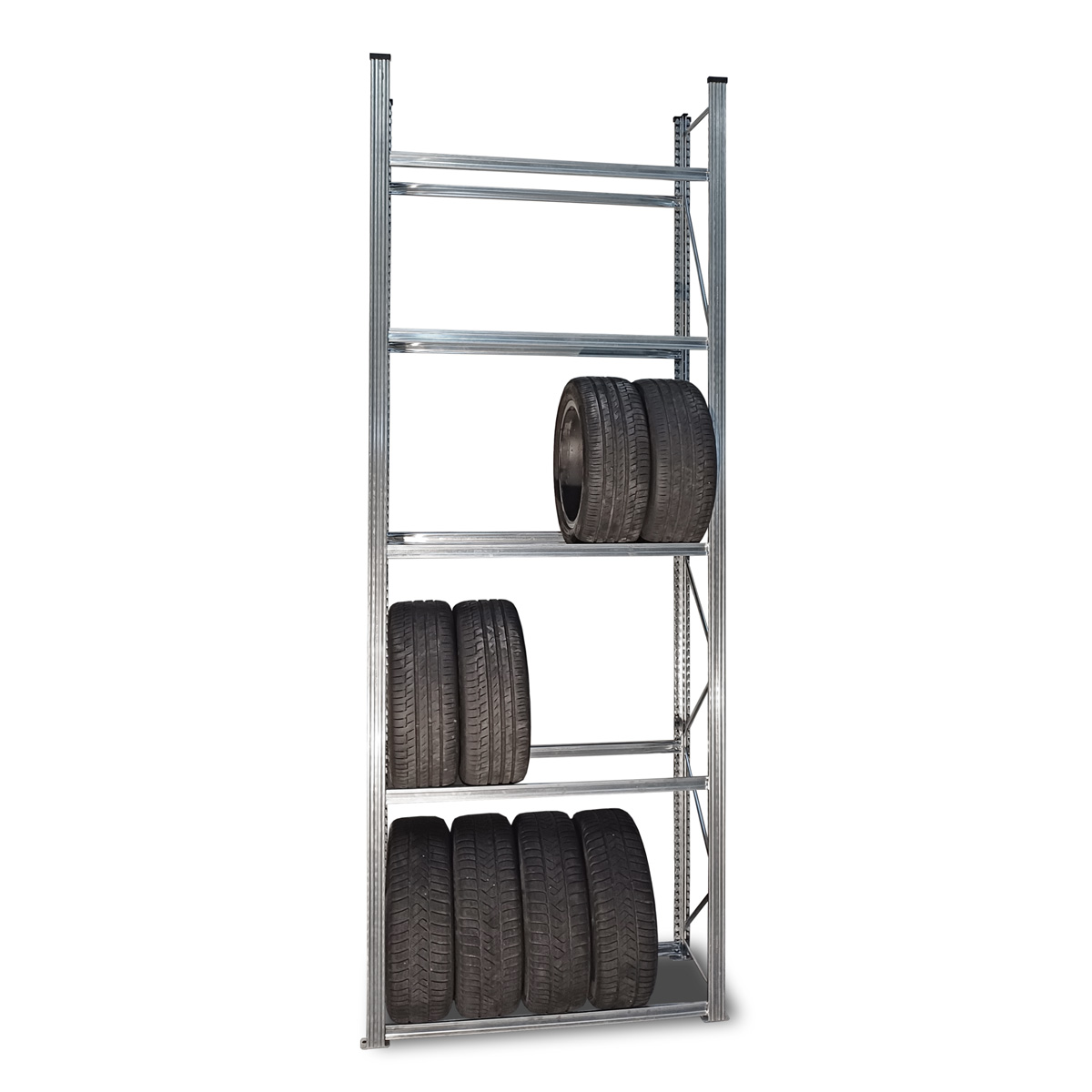 Reifenregal UNIRACK | Grundregal | H 3500 x T 400 x L 1200 mm | 5 Ebenen | Fachlast 200 kg | für 20 Räder