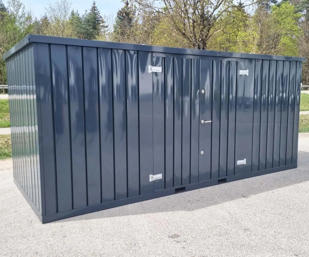 Materialcontainer MC5 lackiert RAL 7016 Anthrazitgrau | H 2090 x B 2142 x T 4882 mm | Tür längsseitig zweiflügelig