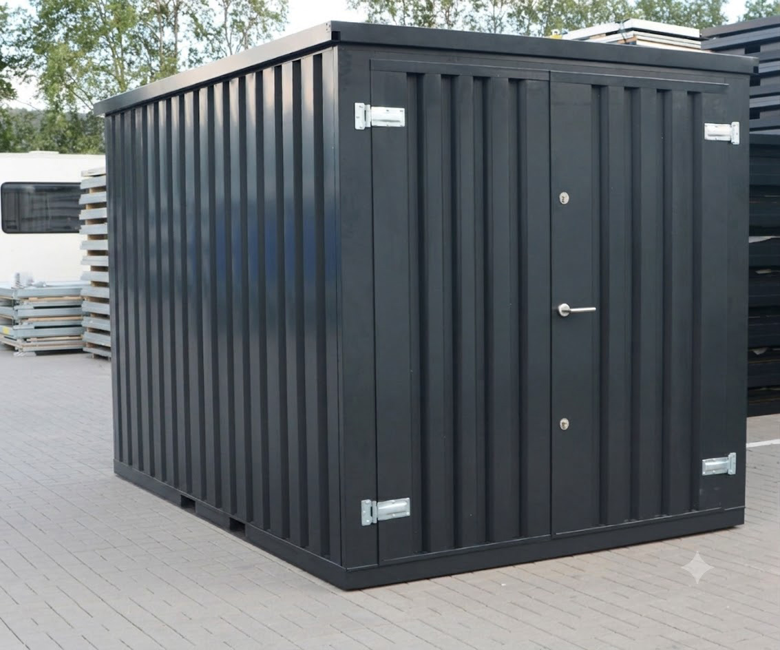 Materialcontainer MC2 lackiert RAL 7021 Schwarzgrau | H 2088 x B 2022 x T 2142 mm | Tür stirnseitig zweiflügelig