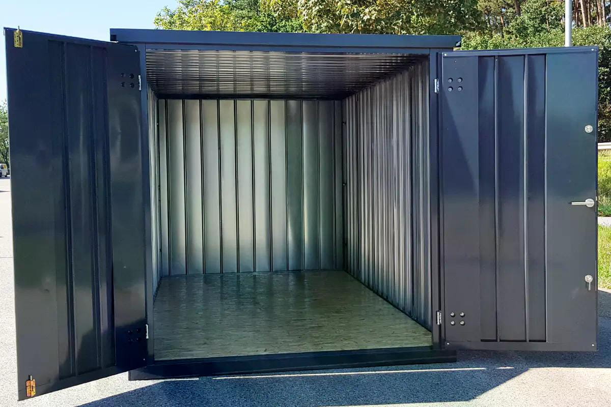 Materialcontainer MC6 | lackiert RAL7016 | H 2088 x B 2142 x T 5882 mm | Tür stirnseitig zweiflügelig