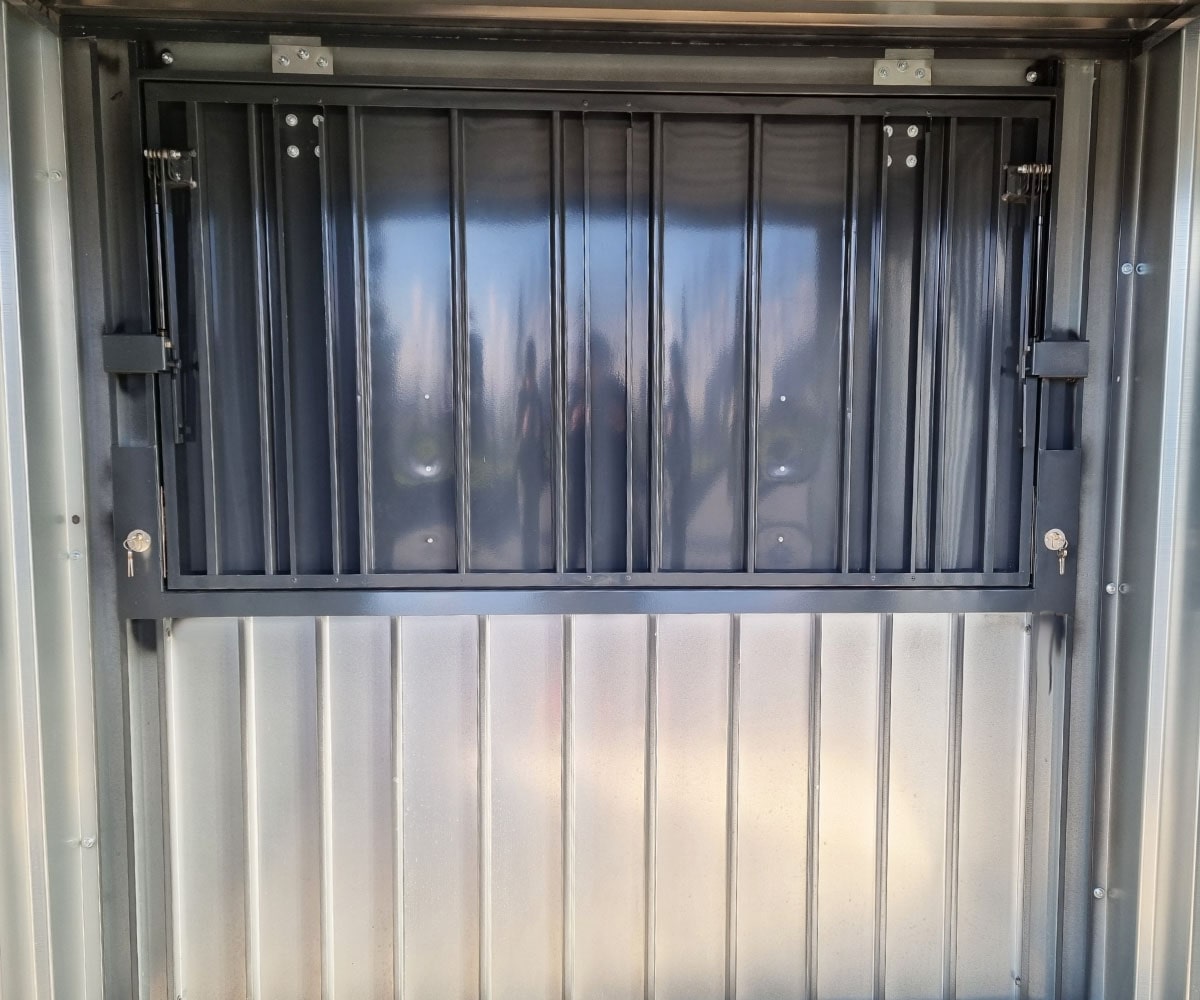 Verkaufscontainer VC2 RAL 7016 Anthrazitgrau | H 2240 x B 2290 x T 2021 mm | Tür zweiflügelig