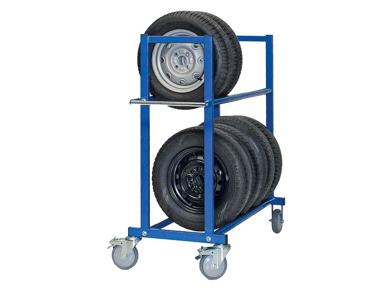 Reifenwagen Werkstattwagen | H 1350 x T 610 x L 1950 mm | 2 Ebenen | für 14 Räder