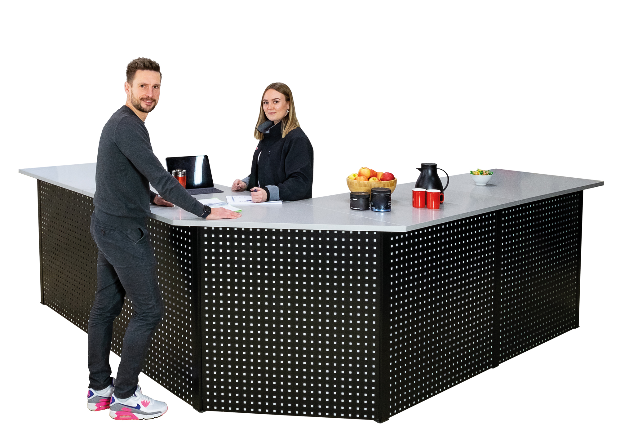 Empfangstheke Startmodul | H 1035 x T 780 x L 1000 mm | 2 Böden | schwarz / lichtgrau