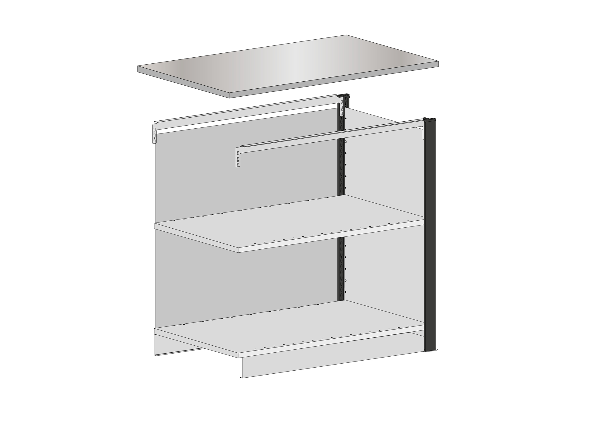Empfangstheke Mittelmodul | H 1035 x T 780 x L 1000 mm | 2 Böden | schwarz / lichtgrau