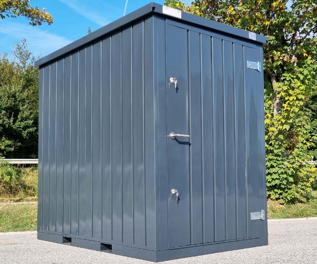 Materialcontainer MC1 lackiert RAL 7016 Anthrazitgrau | H 2088 x B 1500 x T 2280 mm | Tür stirnseitig einflügelig