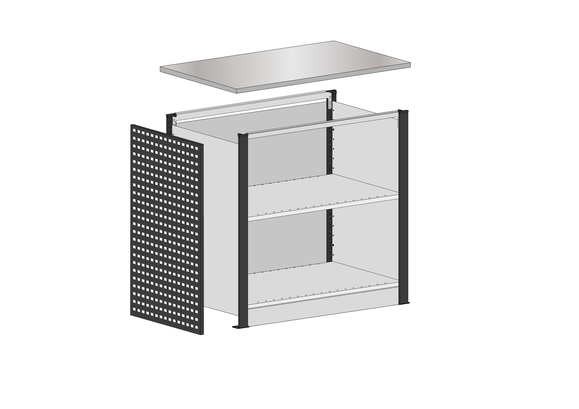 Empfangstheke Startmodul | H 1035 x T 780 x L 1000 mm | 2 Böden | schwarz / lichtgrau