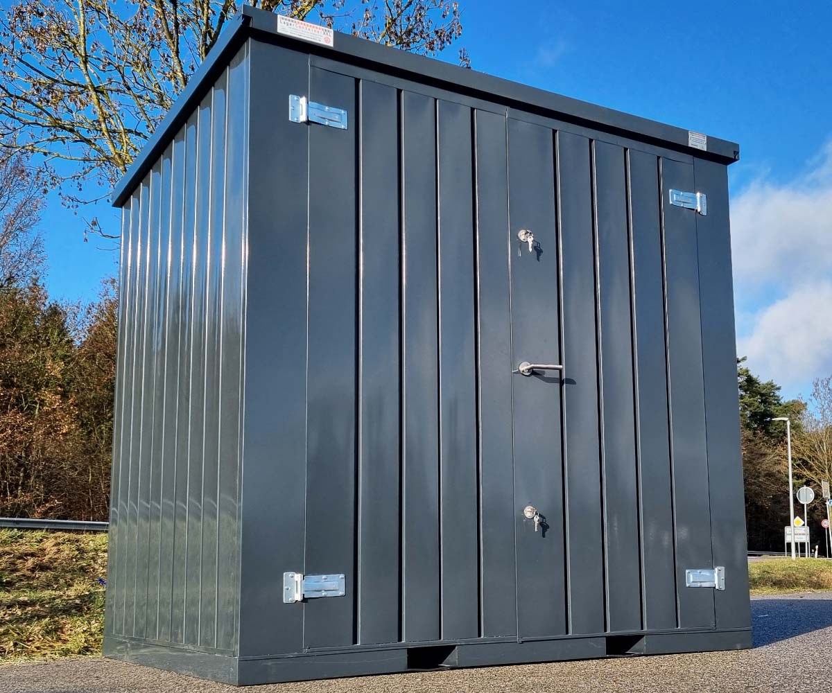 Verkaufscontainer VC2 RAL 7016 Anthrazitgrau | H 2240 x B 2290 x T 2021 mm | Tür zweiflügelig