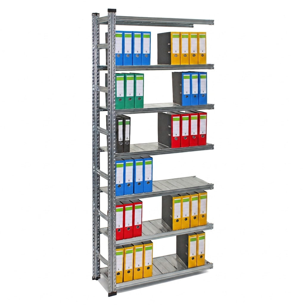 Archivregal Aktenregal SUPER | Anbauregal | H 2500 x T 320 x L 1200 mm | für 84 Ordner | 7 Fachböden | einseitig | verzinkt