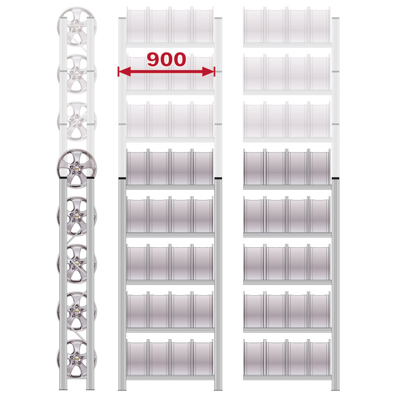 Felgenregal | Grundregal | H 2000 x T 300 x L 900 mm | 5 Ebenen | Fachlast 200 kg | bis zu 24 Felgen