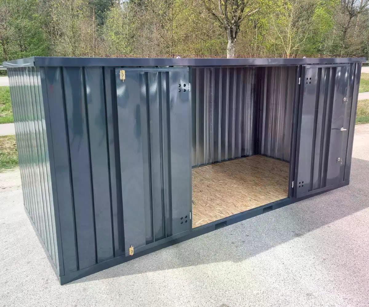 Materialcontainer MC6 lackiert RAL 7016 Anthrazitgrau | H 2090 x B 2142 x T 5882 mm | Tür längsseitig zweiflügelig