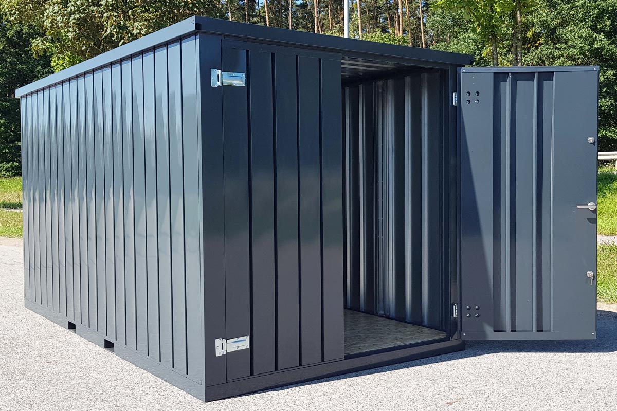 Materialcontainer MC2 lackiert RAL 7016 Anthrazitgrau | H 2088 x B 2022 x T 2142 mm | Tür stirnseitig zweiflügelig