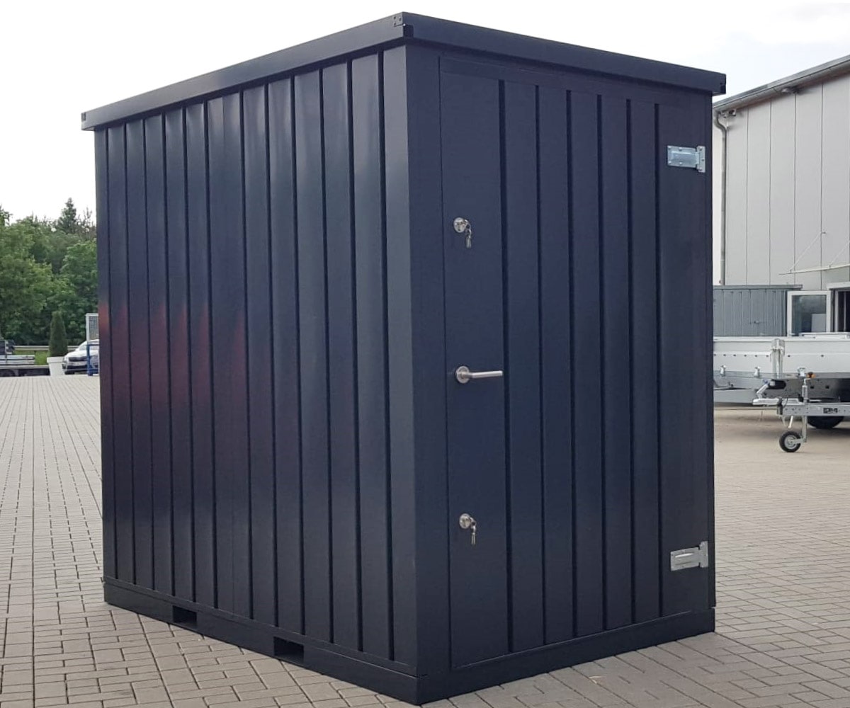 Materialcontainer MC1 lackiert RAL 7021 Schwarzgrau | H 2088 x B 1500 x T 2280 mm | Tür stirnseitig einflügelig
