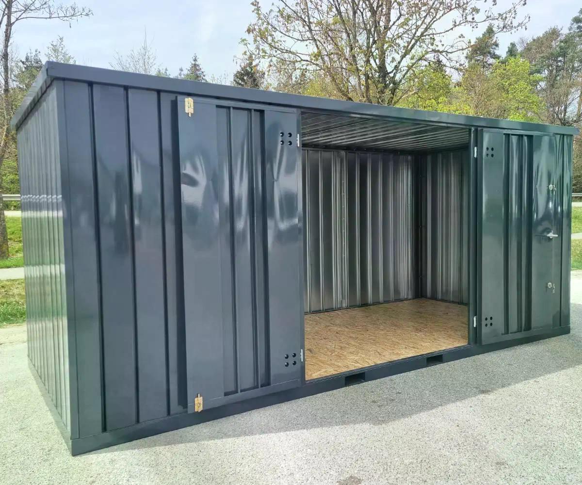 Materialcontainer MC6 lackiert RAL 7016 Anthrazitgrau | H 2090 x B 2142 x T 5882 mm | Tür längsseitig zweiflügelig
