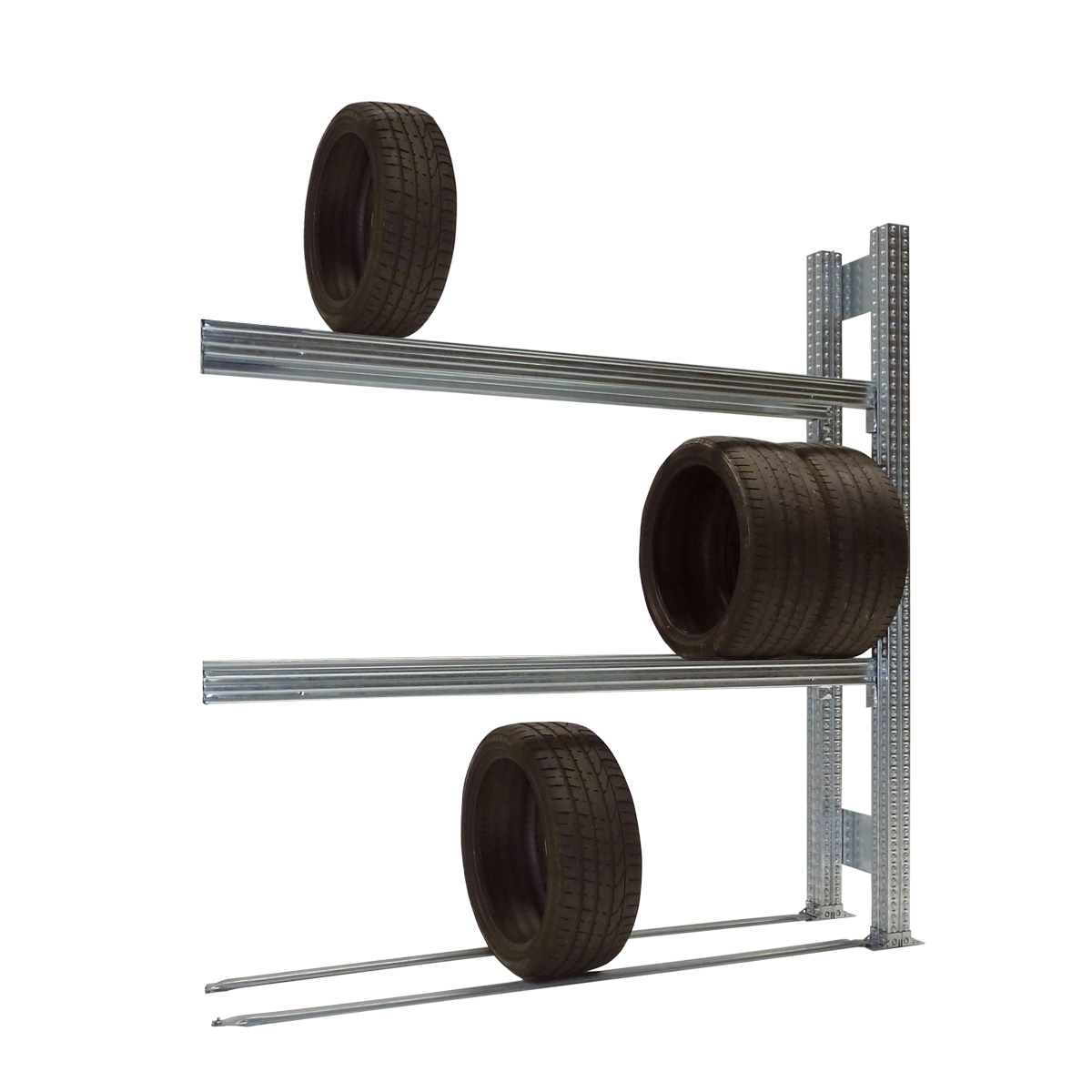 Reifenregal TS | Anbauregal | H 3500 x T 390 x L 2120 mm | 4 Ebenen | Fachlast 400 kg | für 32 Räder