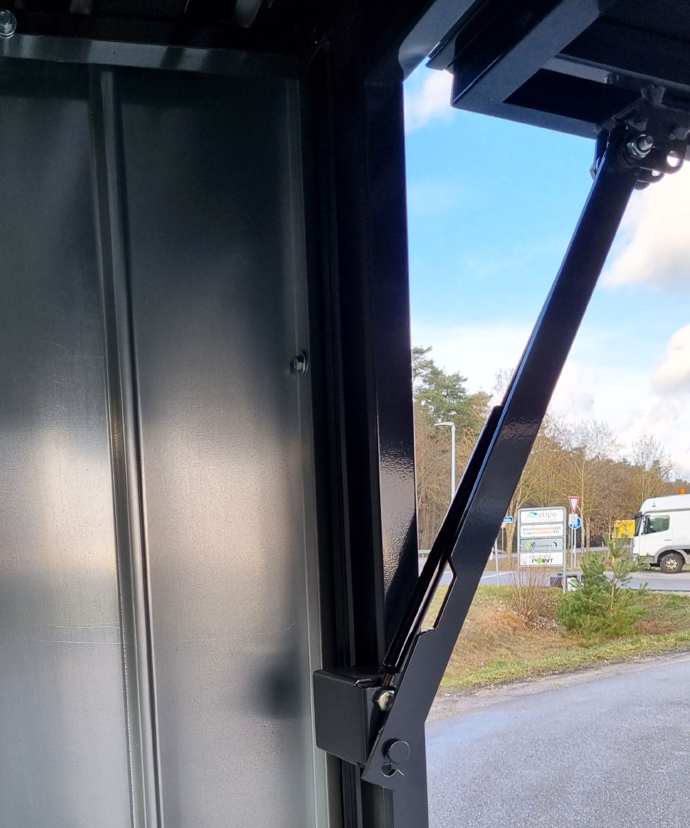 Verkaufscontainer VC2 RAL 7016 Anthrazitgrau | H 2240 x B 2290 x T 2021 mm | Tür zweiflügelig