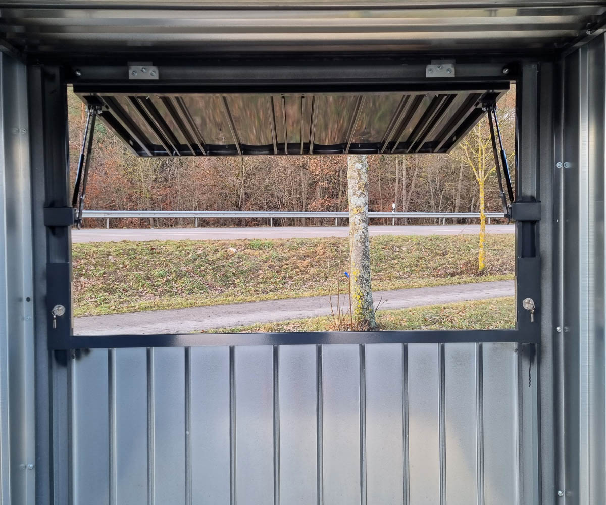 Verkaufscontainer VC2 RAL 7016 Anthrazitgrau | H 2240 x B 2290 x T 2021 mm | Tür zweiflügelig