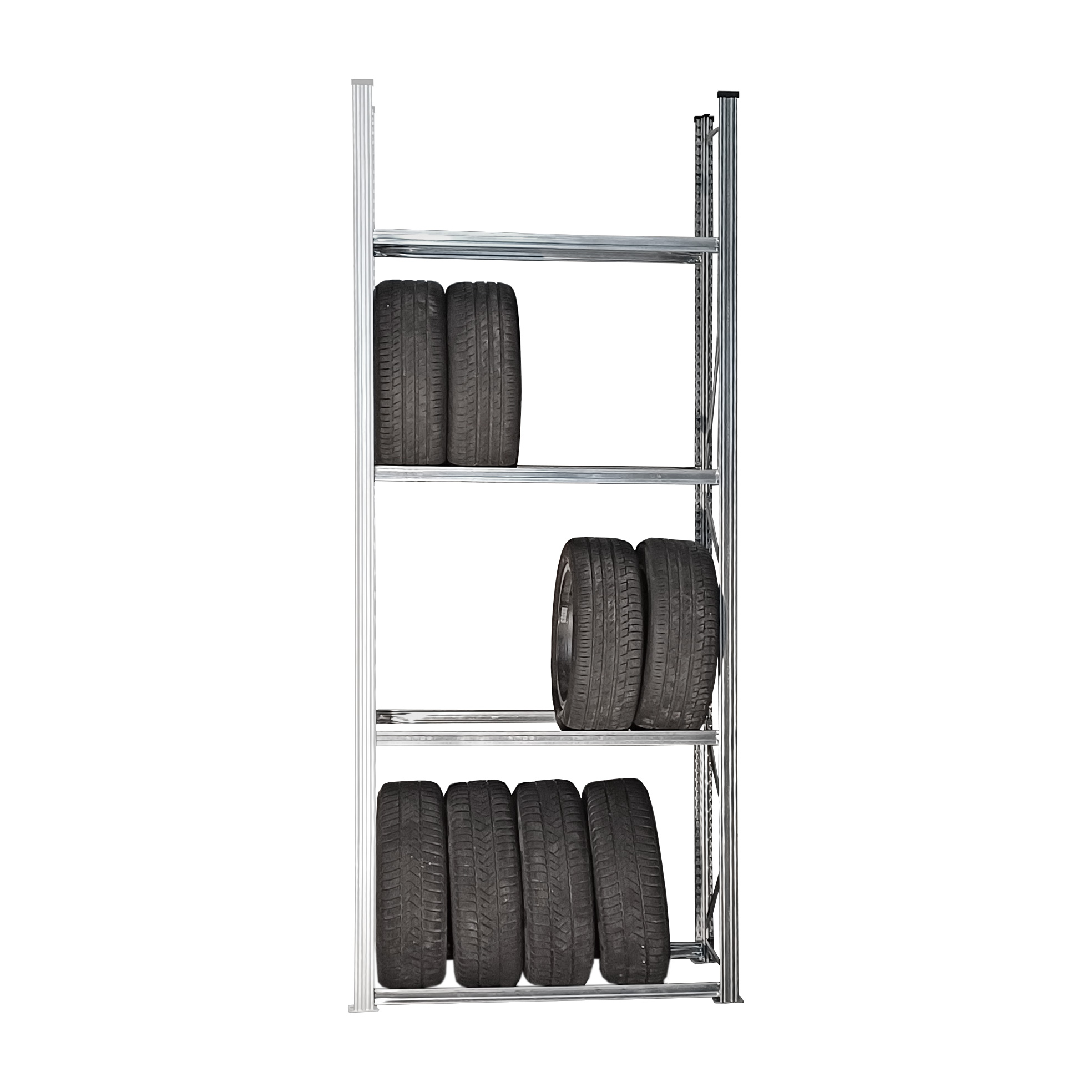 Reifenregal UNIRACK | Anbauregal | H 3000 x T 400 x L 1200 mm | 4 Ebenen | Fachlast 200 kg | für 16 Räder