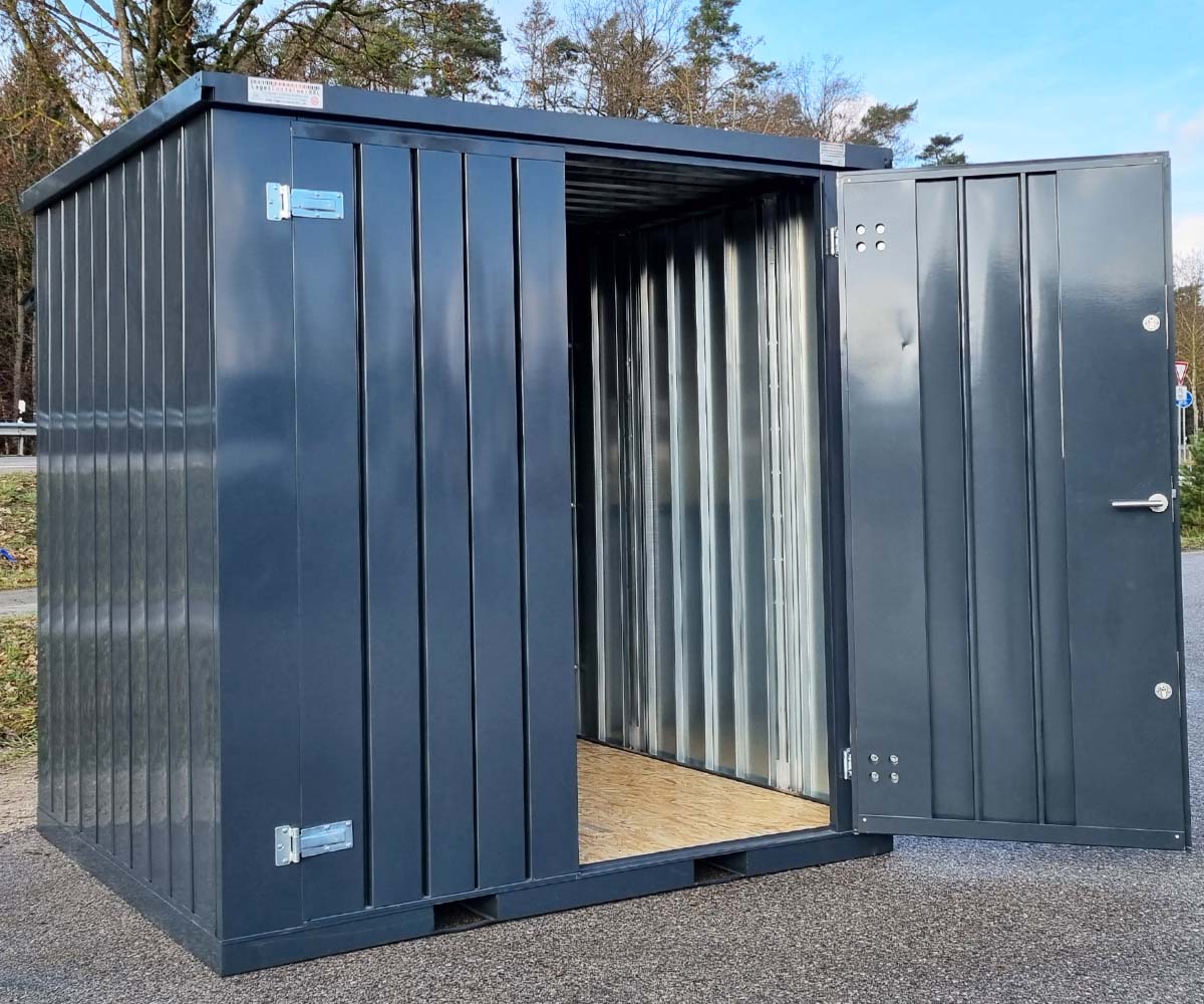 Verkaufscontainer VC2 RAL 7016 Anthrazitgrau | H 2240 x B 2290 x T 2021 mm | Tür zweiflügelig